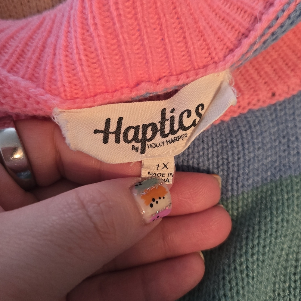 Haptics Pink and Blue Striped Color Block Knit Sweater - Picture 11 of 12